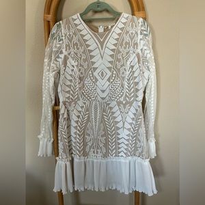 White lace mini dress long sleeves